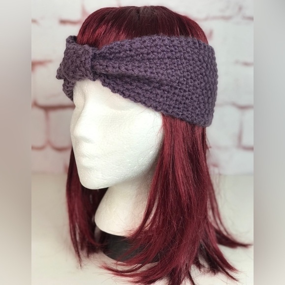 Knotted Bow Knit Headband Purple One Size - Picture 3 of 15